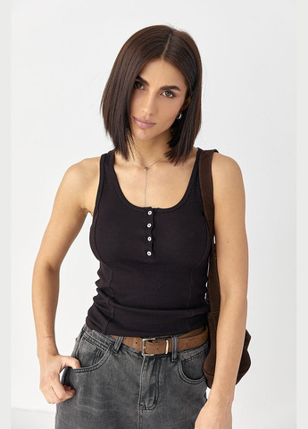 Майка приталена в рубчик з декоративними швами Lurex — 323644693