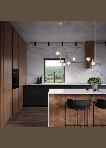 Бронзова довга люстра на 6 ламп з подвійними кулями (61-V1026-6 BRZ+CLWH) No Brand (370070780)