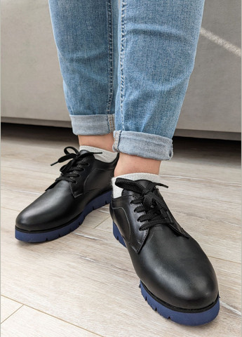 InFashion Стильные кожаные туфли на шнуровке на низком ходу для женщин оксфорды черный з натуральная кожа, украина — демисезон (322105649)