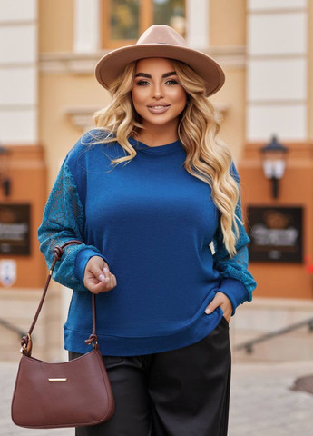 Синий демисезонный базовый свитер с кружевом джемпер Allthings