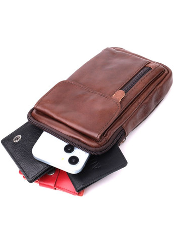 Мужская сумка на пояс из натуральной кожи с основным отделением на молнии коричневая (sku_22564) No Brand (328922232)