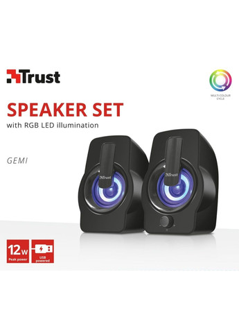 Акустична система 22948_TRUST Gemi 2.0, USB/AUX, RGB, чорний Trust (364275047)