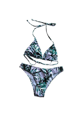 Зеленый демисезонный купальник раздельный белый с зелеными листьями + комбинезон. No Brand 3104