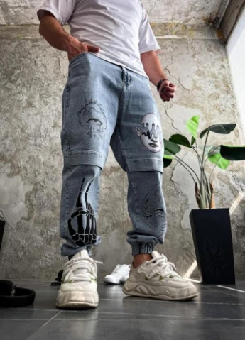 Голубые демисезонные джинсы дтф No Brand