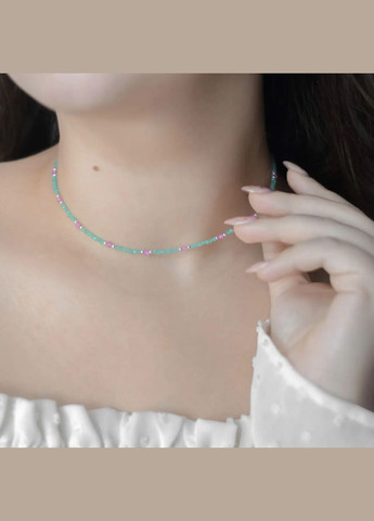 Чокер Шпінель (сплав) колір Тіффані + Циркон рожевий, фур-ра гіп-ний сплав колір срібло d-2-3мм L-38-43см No Brand циркон, шпінель латунь, медичний сплав срібло (323654080)