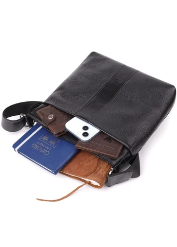 Красива сумка через плече для чоловіків із натуральної шкіри GRANDE PELLE Чорна Верховинка 22883 (398257897)
