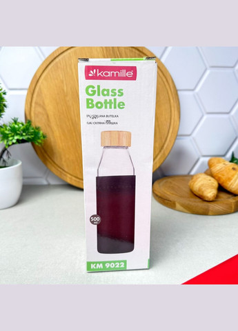 Скляна пляшка для напоїв 500 мл у силіконовому чохлі Бузкова Kamille (358932216)