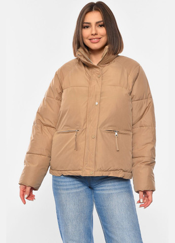 Темно-бежевая демисезонная куртка женская демисезонная темно-бежевого цвета Let's Shop