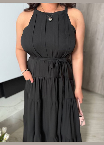 Черное повседневный, праздничный, коктейльное ярусное платье макси No Brand однотонное