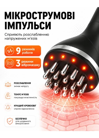 Антицеллюлитный микротоковый массажер для тела с инфракрасным прогревом, черный No Brand (401057067)
