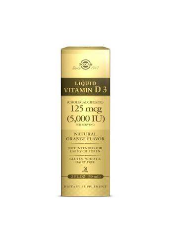 Вітаміни та мінерали Vitamin D3 125 mcg, 59 мл Solgar (293339192)