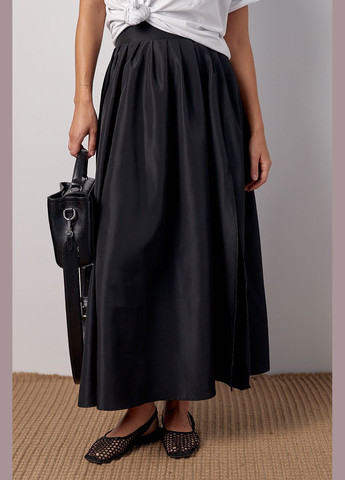 Черная пышная юбка с разрезом и широким поясом Lurex