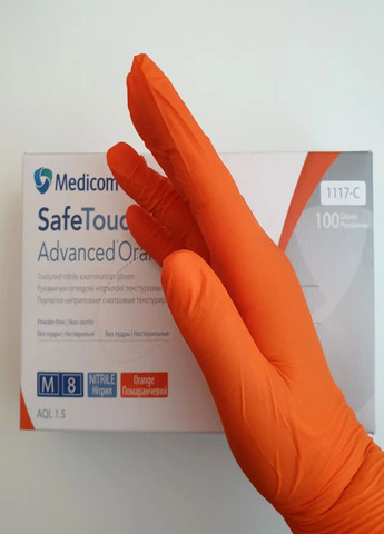 Рукавички Premium Orange нітрилові без пудри текстуровані розмір XL 100 шт. Чорні 5,0 г Medicom SafeTouch® (332989158)
