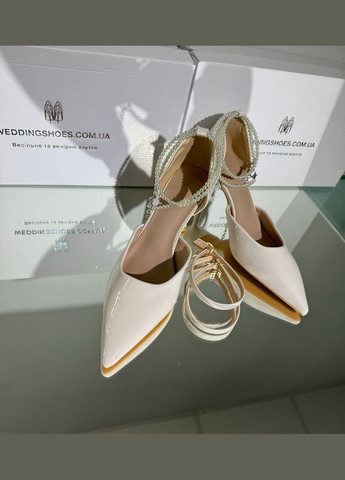 No Brand Свадебные лаковые женские туфли для невесты с жемчугом + дополнительный ремешок - Белый цвет белый з текстиль, — лето (322414825)
