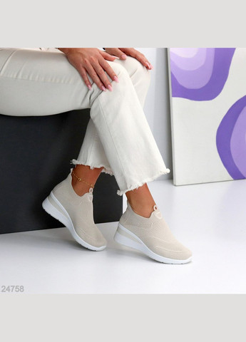 Бежевые летние женские слипоны на танкетке из текстиля, бежевые Hongquan