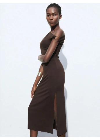 Коричневое платье SHEIN однотонное