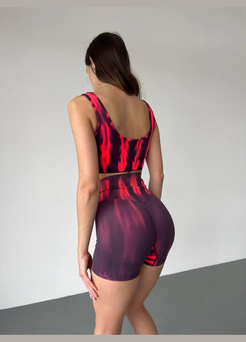 Спортивний костюм «північне сяйво» (топ та шорти) червоний з чорним, розмір S Trends (330756966)