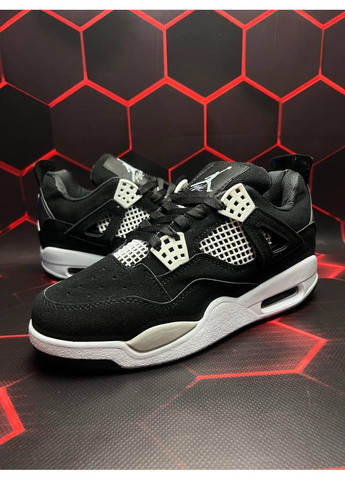 Черные демисезонные кроссовки мужские nike air jordan retro 4 black white v2 найк аир джордан No Brand