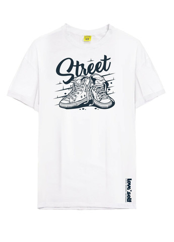 Футболка (Кулир) белая с коротким рукавом с черным принтом Street, шелкография (Кулир/DTG) S 4PROFI (317572523)