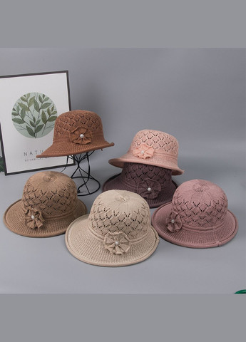 Жіночий літній в’язаний капелюх з деаоративною квіткою, легка дихаюча панама для прогулянок, подорожей, відпочинку, моря No Brand (334877750)