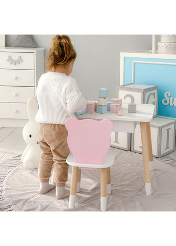 Детский столик и стульчик мишка розово-белый. Столик с ящиком для карандашей и раскрасок 21441 No Brand (363185926)