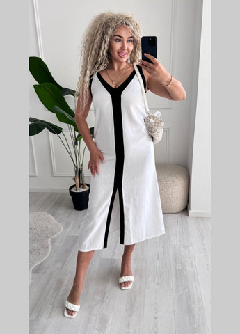 Белое льняный сарафан Garna однотонное