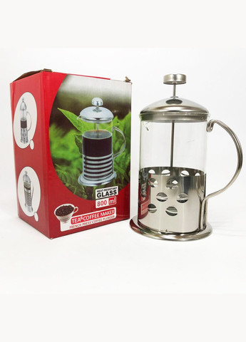 Заварник френч-пресс UN-1153 0.8 л, Стильный стеклянный заварочный чайник, Заварник для трав Unique (364663886)