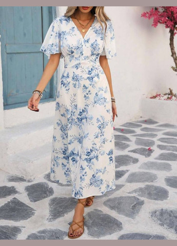 Голубое повседневный, кэжуал женское платье а-силуэт Style Point с цветочным принтом