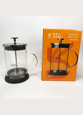 Френч-пресс WD-8038B из термостойкого стекла 800 мл, Необычный заварник для чая Well Done (364709720)