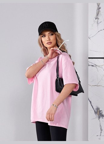 Розовая всесезон базовая оверсайз футболка с коротким рукавом No Brand