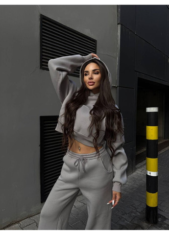 Жіночий теплий костюм з капюшоном сiрого кольору 35157 Fashion (363318288)