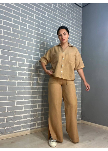 Костюм жіночий 4157 сорочка оверсайз брюки з розрізами побоках рівні від стегна MIX RAY (304291652)