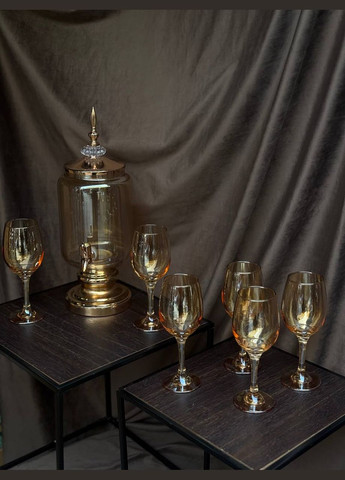 Набор питьевой HP4176 стеклянная лимонадница 3 л и бокалов по 220 мл Золотистий TS Kitchen (333032000)