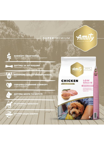 Сухий корм для собак Super Premium Chicken сухий корм для дорослих собак з куркою 4 кг (8436538949535) AMITY (365756331)