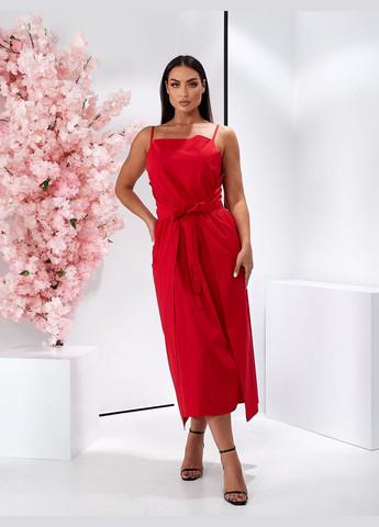 Червона повсякденний сукня-сарафан без бічного шва дзвін No Brand однотонна