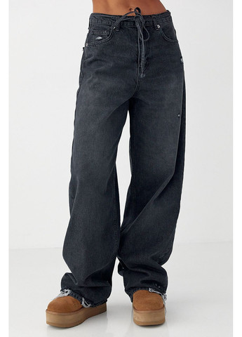 Джинси палаццо з рваним ефектом Lurex - (368276485)