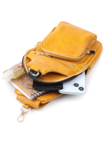 Яскрава жіноча слінг сумка через плече з екошкіри 22753 Жовтий Vintage (303877231)