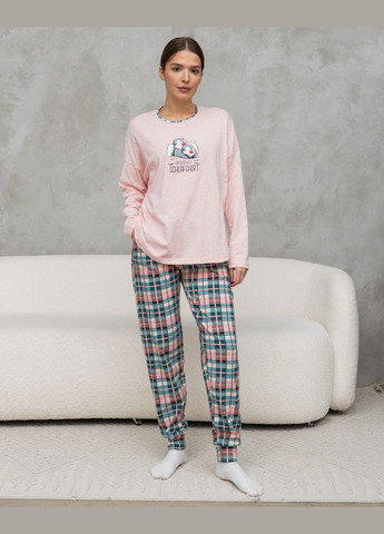 Персикова жіночий комплект зі штанами в клітку Nicoletta