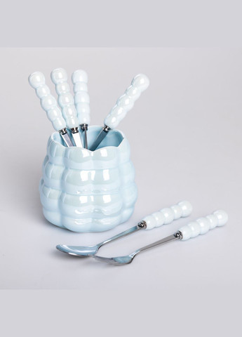 Набор десертных вилок и ложек с керамической подставкой, голубой Yiwu (325449577)