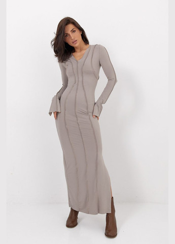 Бежева повсякденний довга приталена сукня зі швами назовні 4713 Lurex однотонна