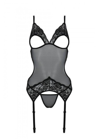 Корсет Christa Corset black S/M: с подвязками и ажурным лифом, стринги в комплекте Passion (303880681)