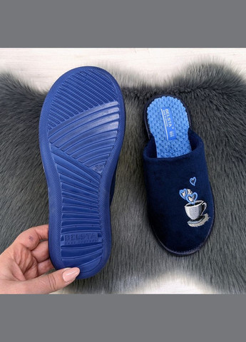 Темно-синие тапочки женские домашние с закрытым носком велюровые Белста