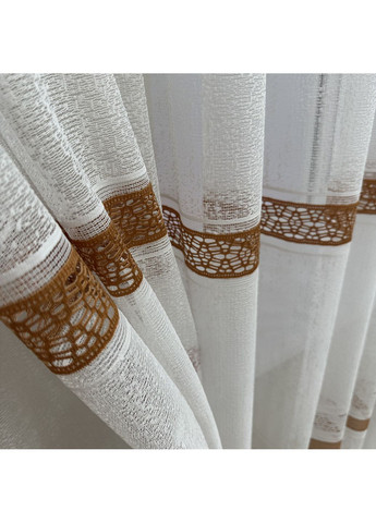 Тюль жаккард "Модерн" білий з коричневим візерунком, 300х270 см - готовий на тасьмі. No Brand (363834547)