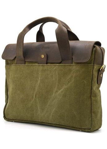 Сумка портфель через плече чоловічий з натуральної шкіри та текстилю для документів А4 Зелений 35714 TARWA (334674038)