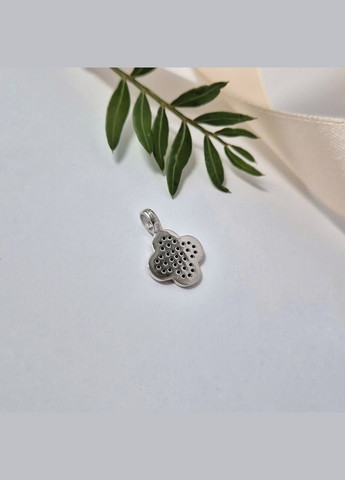 Срібна підвіска Квітка Конюшина з Чорними каменями срібло 925 проби с золотою пластиною 375 проба 458п 1.17г No Brand (308369759)