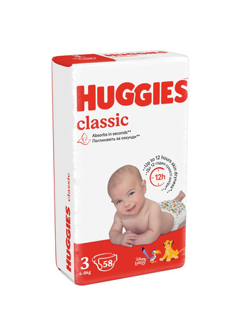 Підгузки Huggies classic 3 (4-9 кг) jumbo 58 шт (268142233)