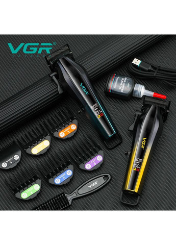 Аккумуляторная машинка для стрижки V-273 c 6 насадками и LED дисплей чорный з зеленым 10 Вт VGR (361309649)