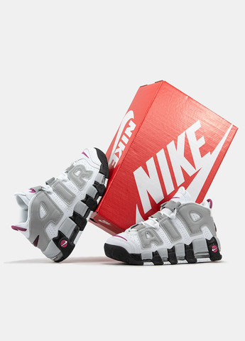 Белые демисезонные кроссовки мужские и женские nike air more uptempo 96 white grey black | найк аир море аптемпо 96 белые No Brand