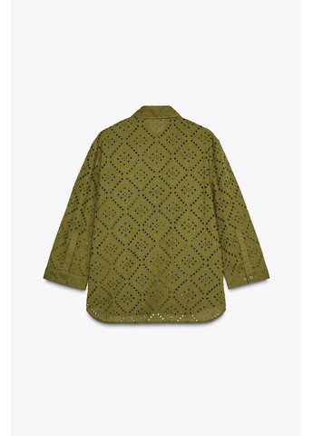 Хакі сорочка zw collection із прорізною вишивкою Zara