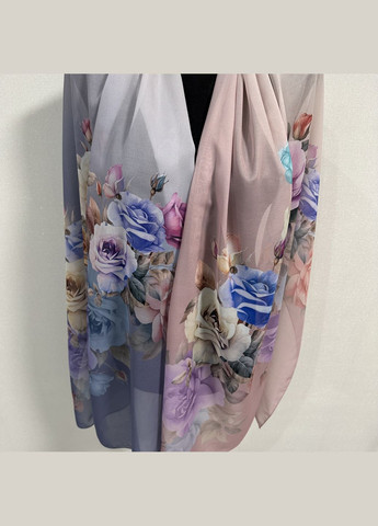 Стильний жіночий шифоновий шарф з квітковим малюнком комбінованого кольору синій з рожевим розмір 140*180 см No Brand (327415068)